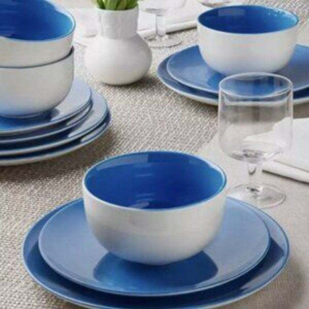 The Cellar 12 Pc. Dinnerware Set, Service for 4, Dinner Set Blue, Stoneware(New)